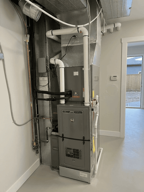 High-efficiency gas furnace for a dual fuel system